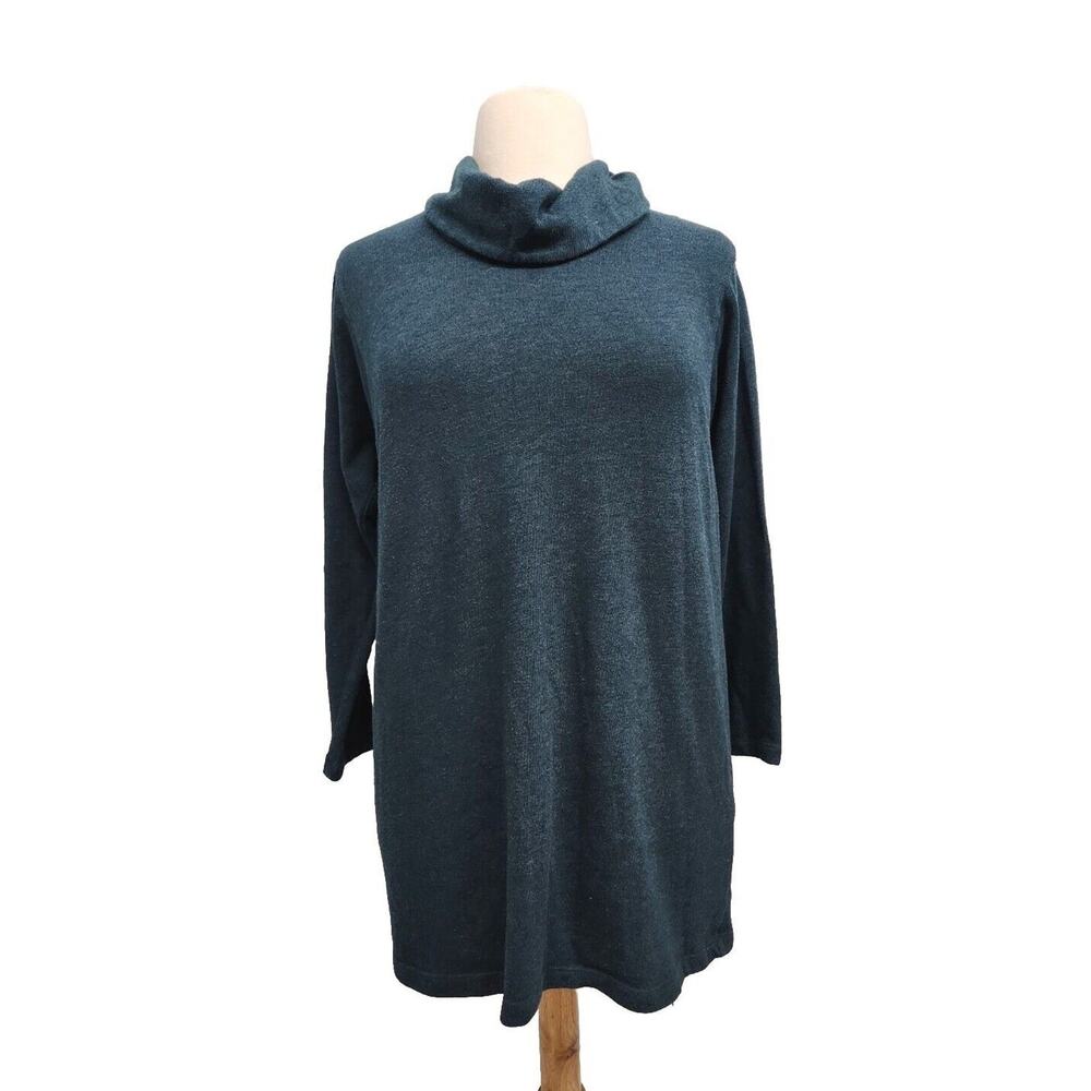 J JILL Pure Jill Size Large Petite Short Teal Dress Cowl Neck